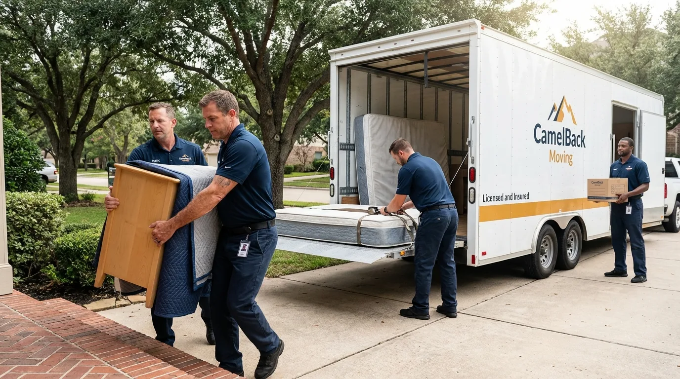 Crew loading residential truck for cross-state move from Many Farms, AZ