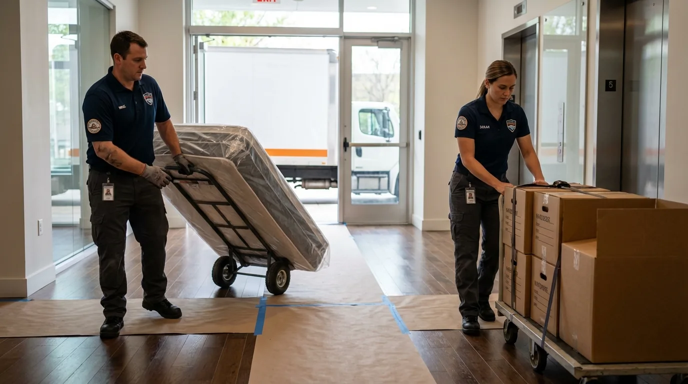 Professional apartment movers loading elevator in Many Farms, AZ